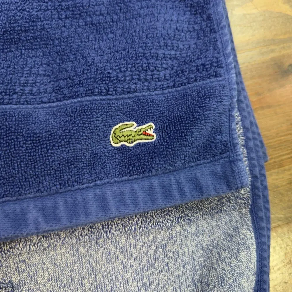 Set Of 2 Lacoste Croc Towel Blue Striped Ocean Heathered Blue